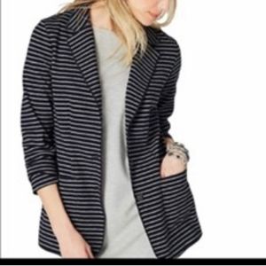 J. Jill Ponte Knit Striped Blazer Size Small Petite Navy and Gray